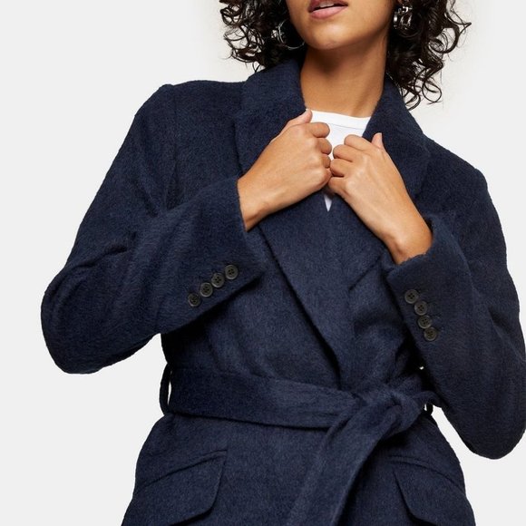 TOPSHOP Manhattan Long Belted Wool Blend Coat 12 - Picture 3 of 9